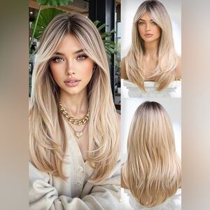 Blonde Layered Long Wig with Curtain Bangs - (Brand)